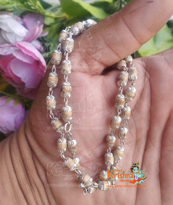Silver Kanthi Neck Tulsi Mala With Silver Capping Design