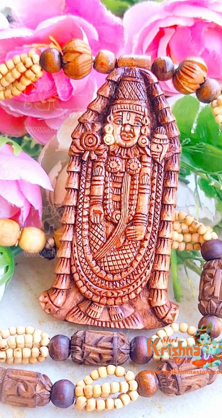 Tirupati Balaji Handmade Carving Tulsi Locket Mala