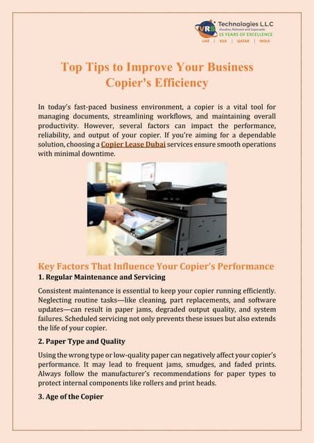 Top Tips to Improve Your Business Copier's Efficiency | PDF
