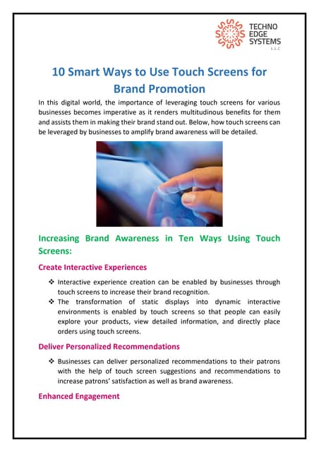 10 Smart Ways to Use Touch Screens for Brand Promotion | PDF