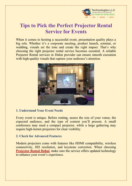 Tips to Pick the Perfect Projector Rental Service for Events | PDF