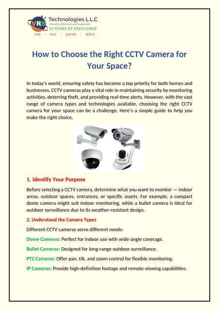 How to Choose the Right CCTV Camera for Your Space? | PDF