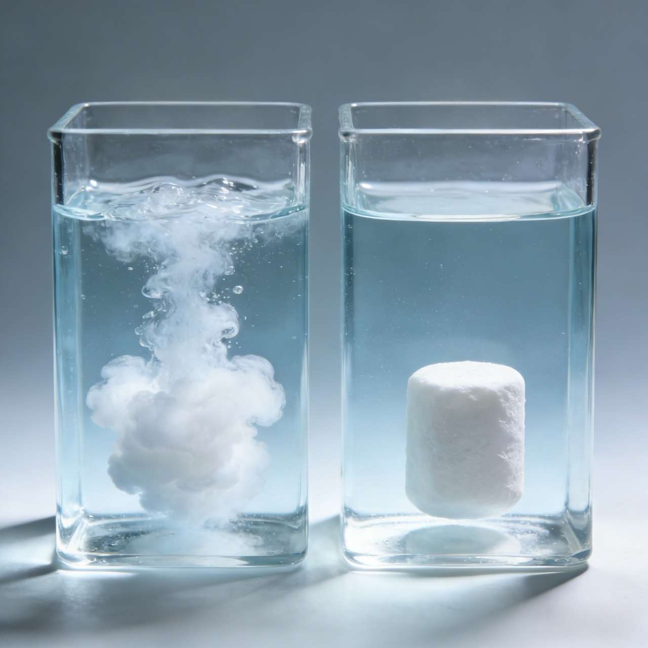 Image showing ANFO dissolving in water versus stable emulsion explosive