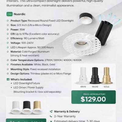 0.5 Inch Recessed Round Fixed Downlight Profile Picture