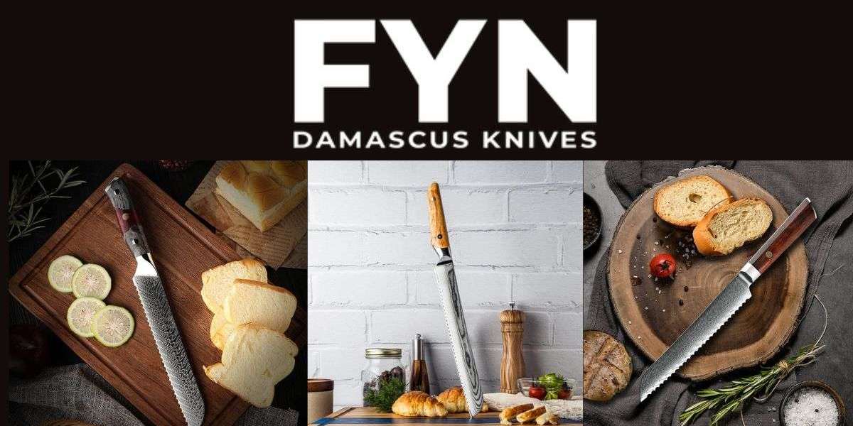 Long Serrated Damascus Bread Knife for Even Slices Daily Use