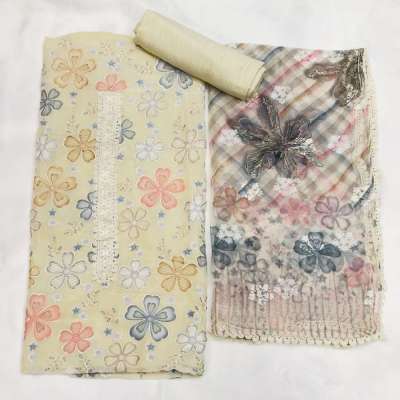 Lemon Georgette Un-Stiched Suit Fabric Profile Picture